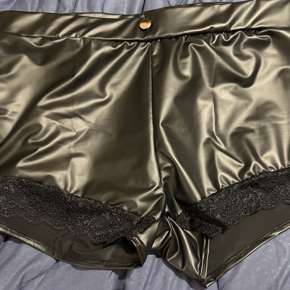 Satin Black Lace Trim Shorts